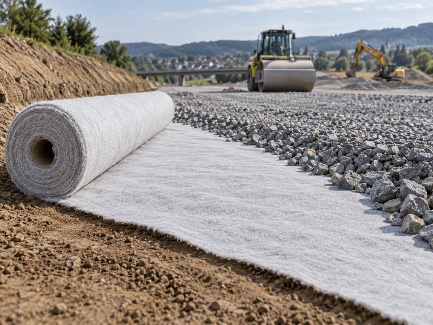 Needle-punched polyester geotextile used for separation and filtration in road construction
