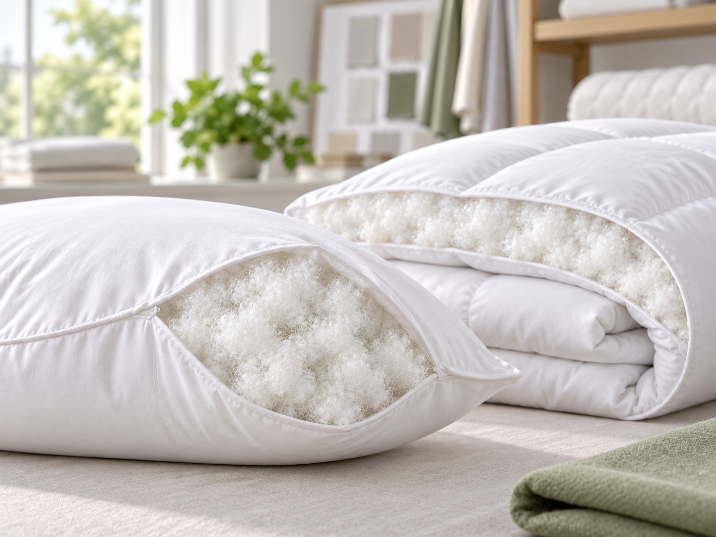 Siliconized hollow conjugate polyester fiber used in pillows, quilts and bedding