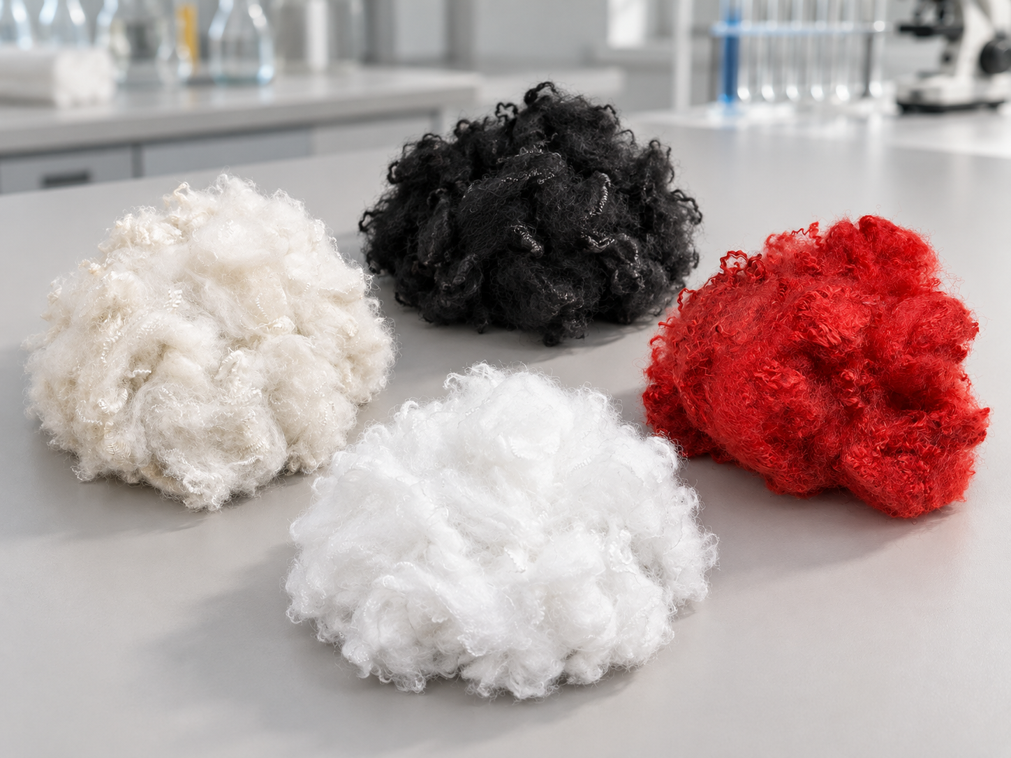Raw white, optical white, black and colored solid recycled polyester staple fiber