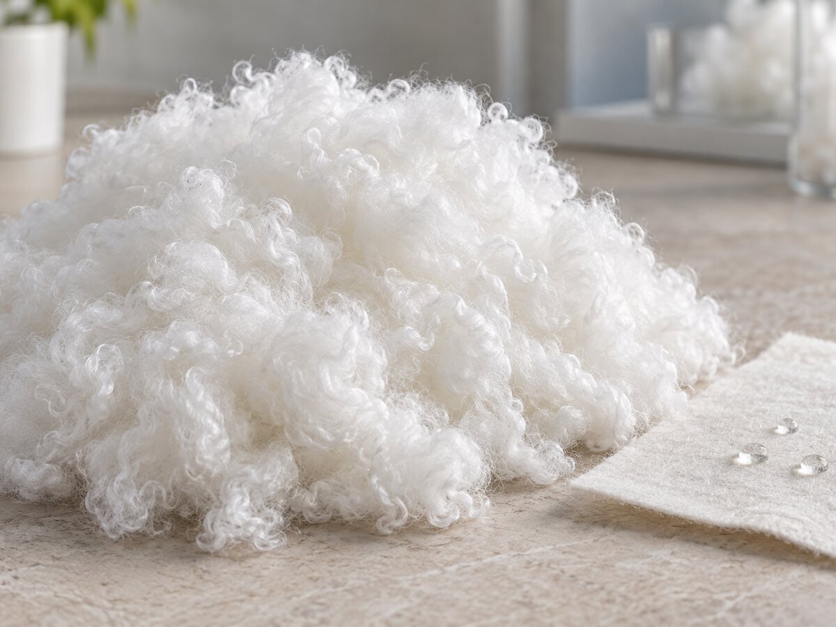 Soft white hydrophobic polyester staple fiber and a water-repellent nonwoven fabric sample